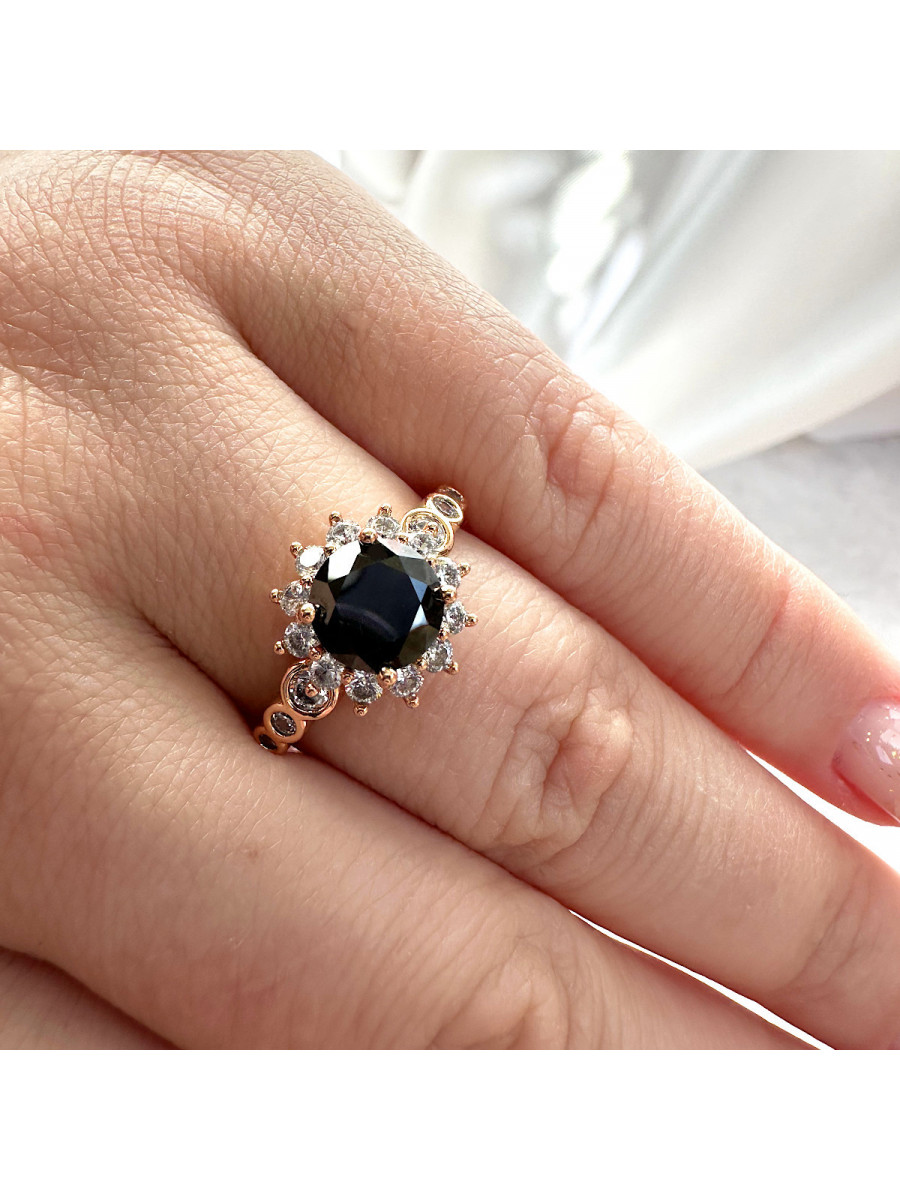 Перстень "Затмение солнца" с черным цирконом, Xuping Jewelry Перстень "Затмение солнца" с черным цирконом, Xuping Jewelry