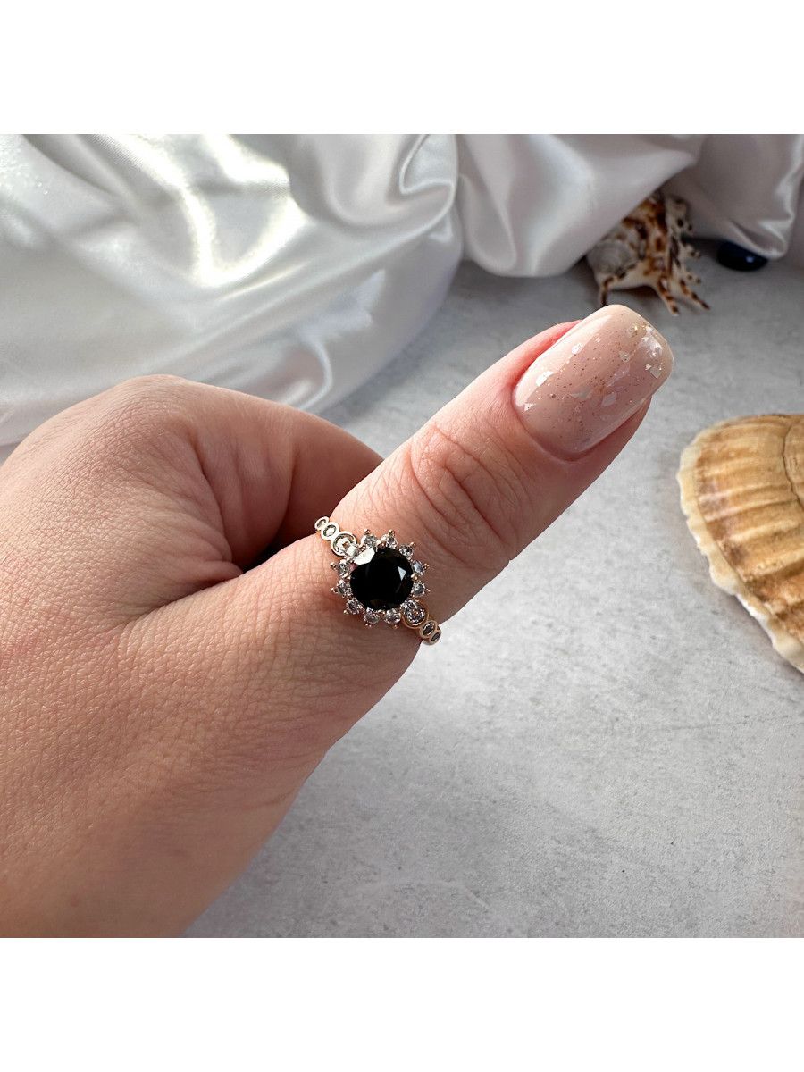 Перстень "Затмение солнца" с черным цирконом, Xuping Jewelry Перстень "Затмение солнца" с черным цирконом, Xuping Jewelry