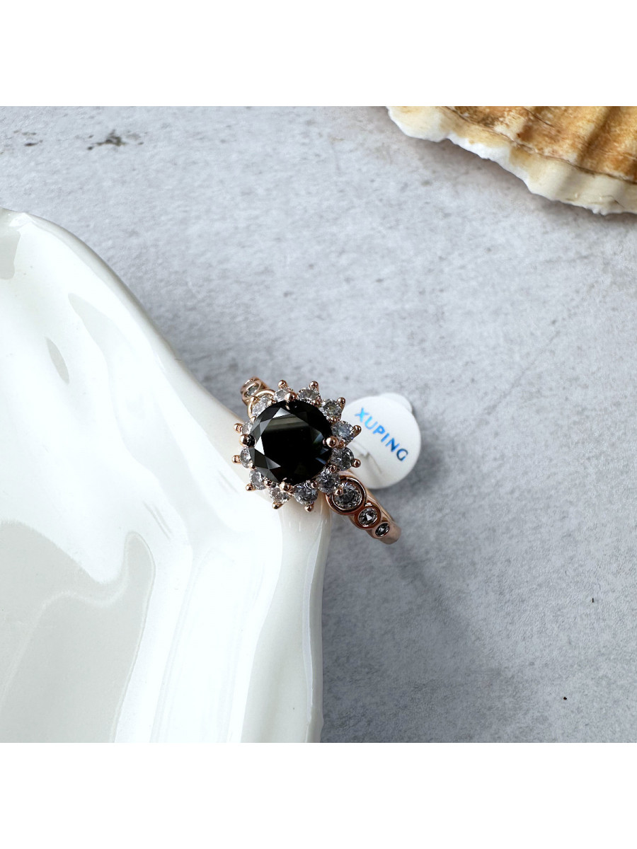 Перстень "Затмение солнца" с черным цирконом, Xuping Jewelry Перстень "Затмение солнца" с черным цирконом, Xuping Jewelry