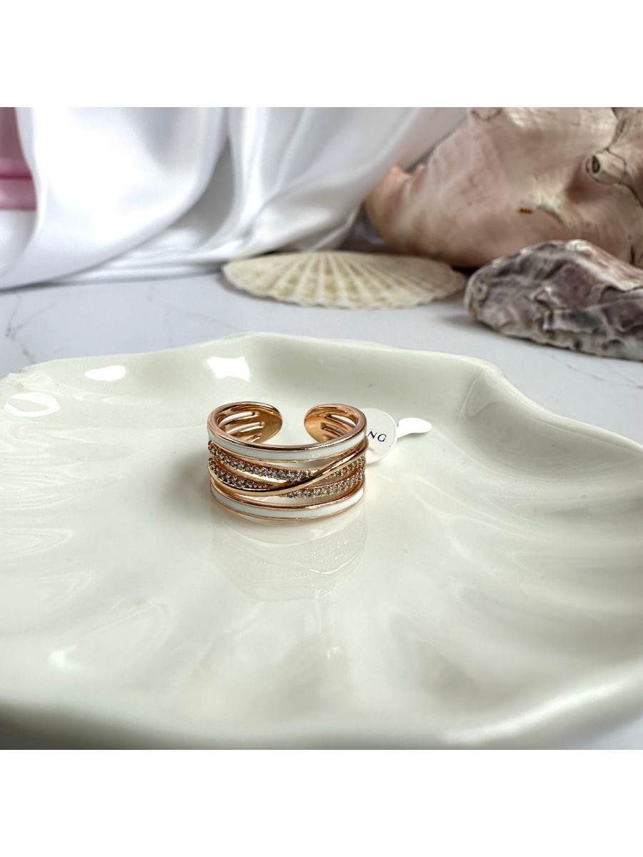 Переплетенное кольцо с керамическими вставками в позолоте (16-20), Xuping Jewelry