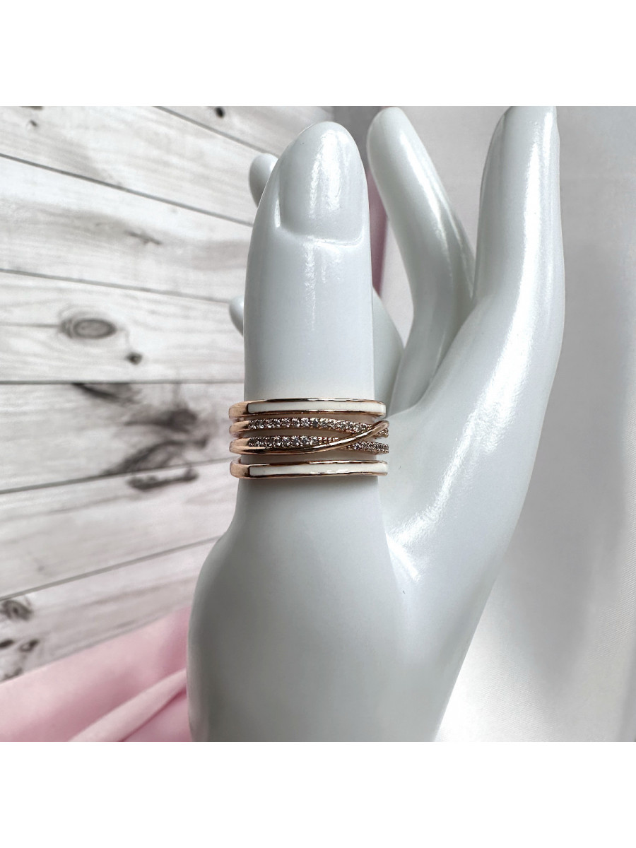 Переплетенное кольцо с керамическими вставками в позолоте (16-20), Xuping Jewelry