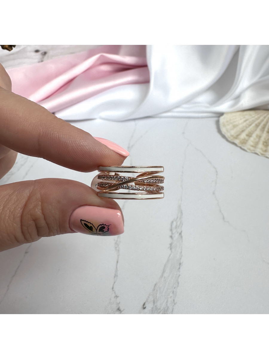 Переплетенное кольцо с керамическими вставками в позолоте (16-20), Xuping Jewelry