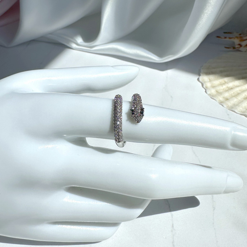 Кольцо Змея в серебре с черными глазами (16-19), Xuping Jewelry