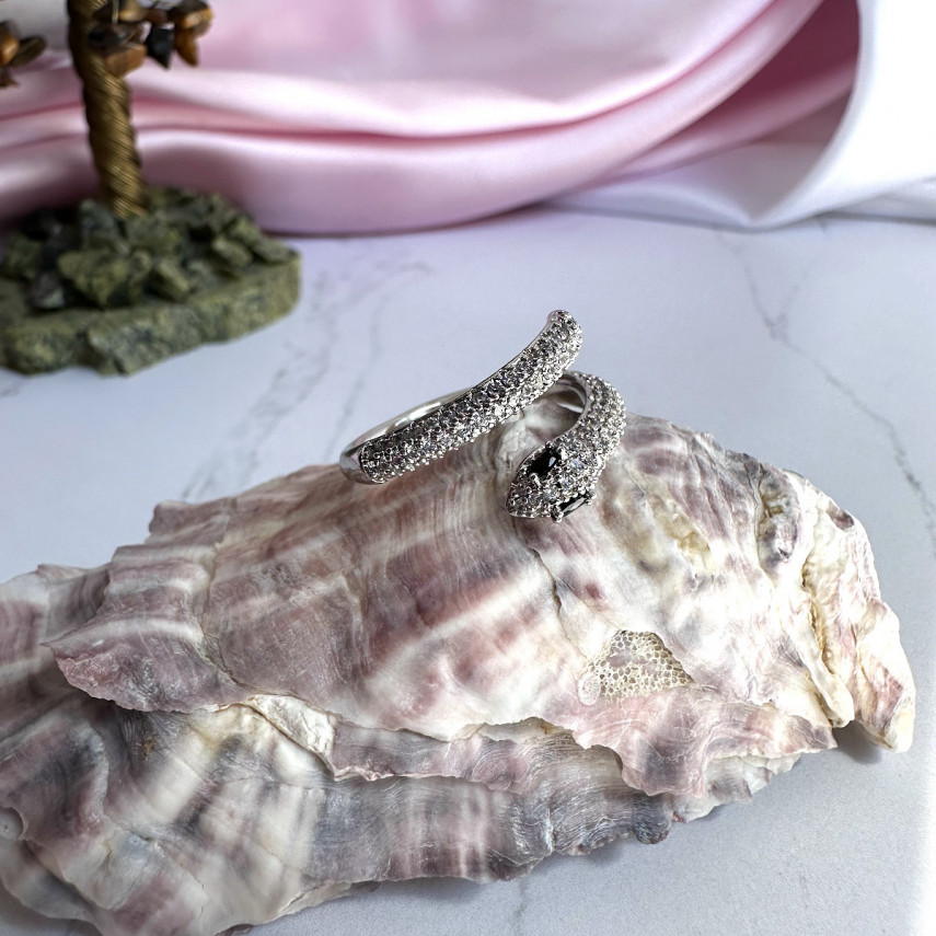 Кольцо Змея в серебре с черными глазами (16-19), Xuping Jewelry