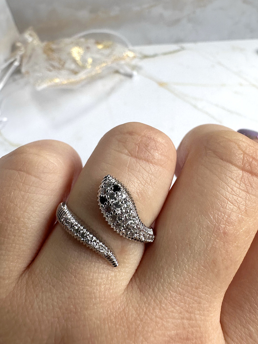 Кольцо "Гюрза" с серебристой змеей (16-20), Xuping Jewelry