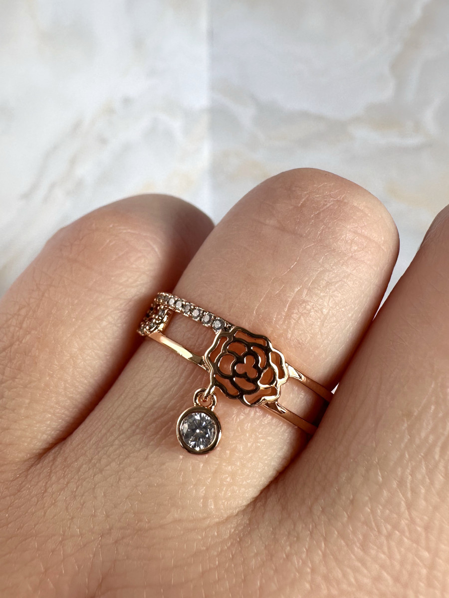 Кольцо с розой и подвеской (16-20), Xuping Jewelry Кольцо с розой и подвеской (16-20), Xuping Jewelry
