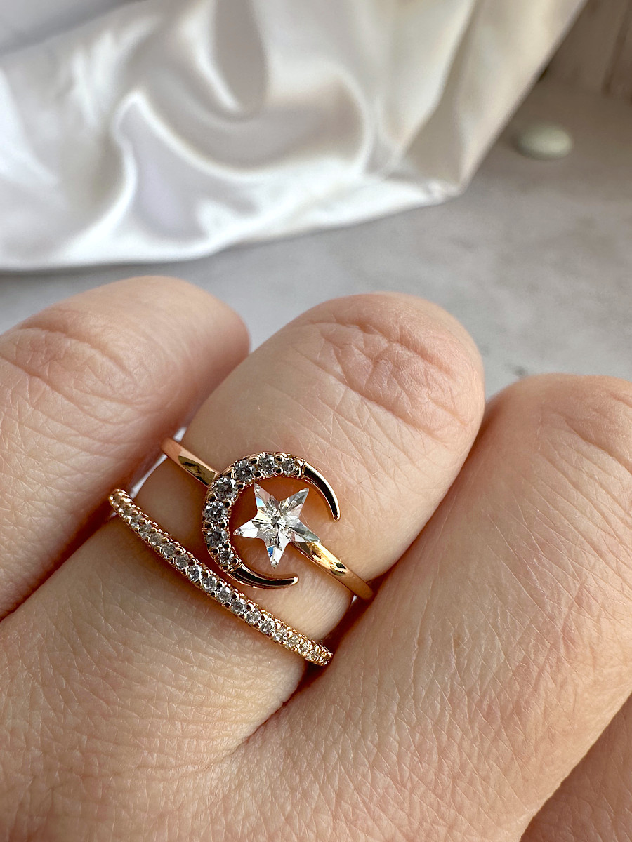 Двухслойное кольцо "Luna et Stella" с прозрачным кристаллом Сваровски (16-20), Xuping Jewelry