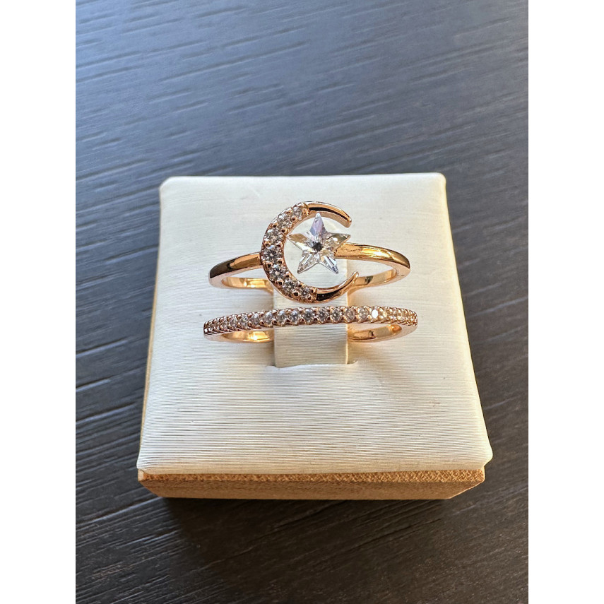 Двухслойное кольцо "Luna et Stella" с прозрачным кристаллом Сваровски (16-20), Xuping Jewelry