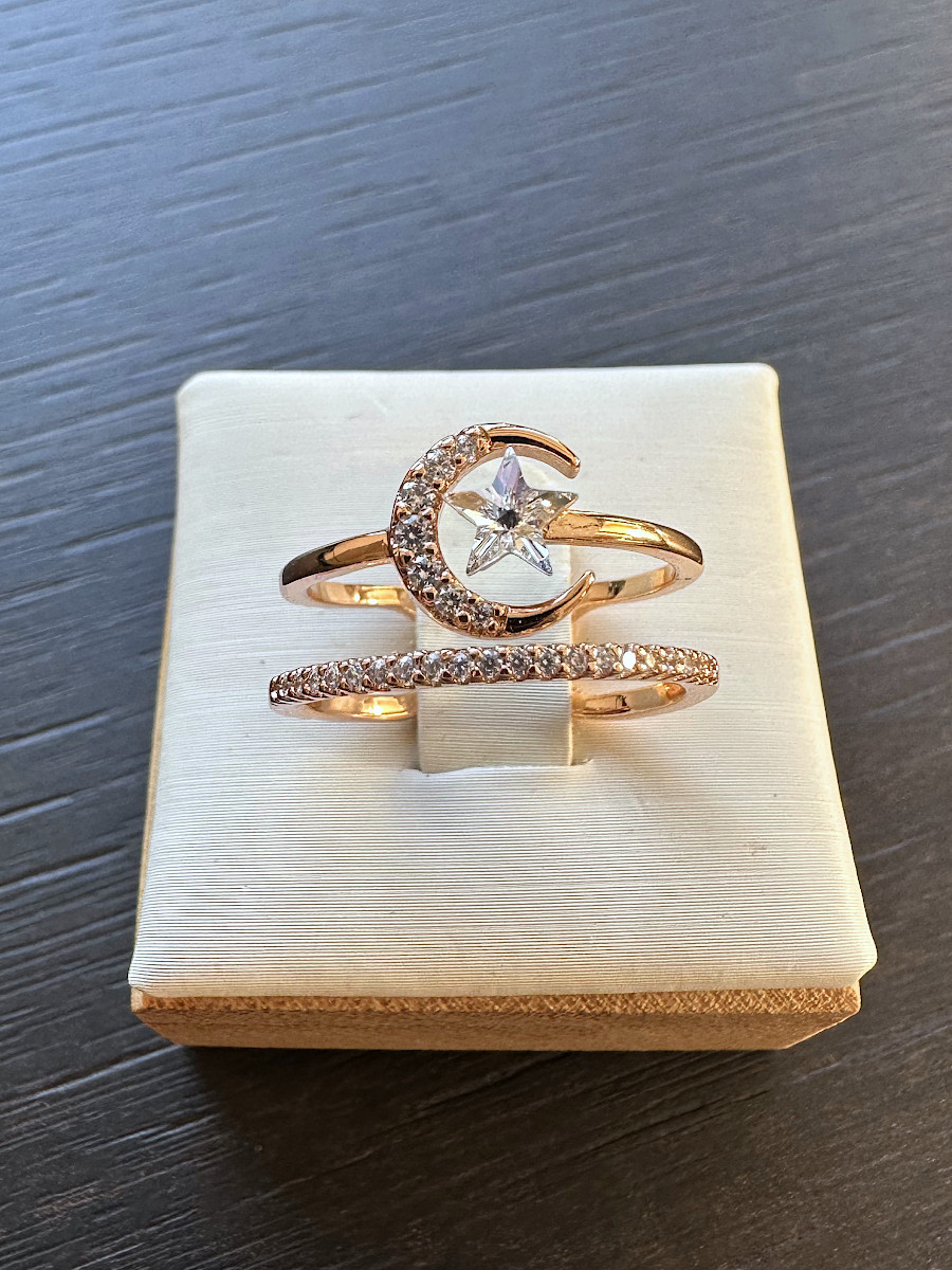 Двухслойное кольцо "Luna et Stella" с прозрачным кристаллом Сваровски (16-20), Xuping Jewelry