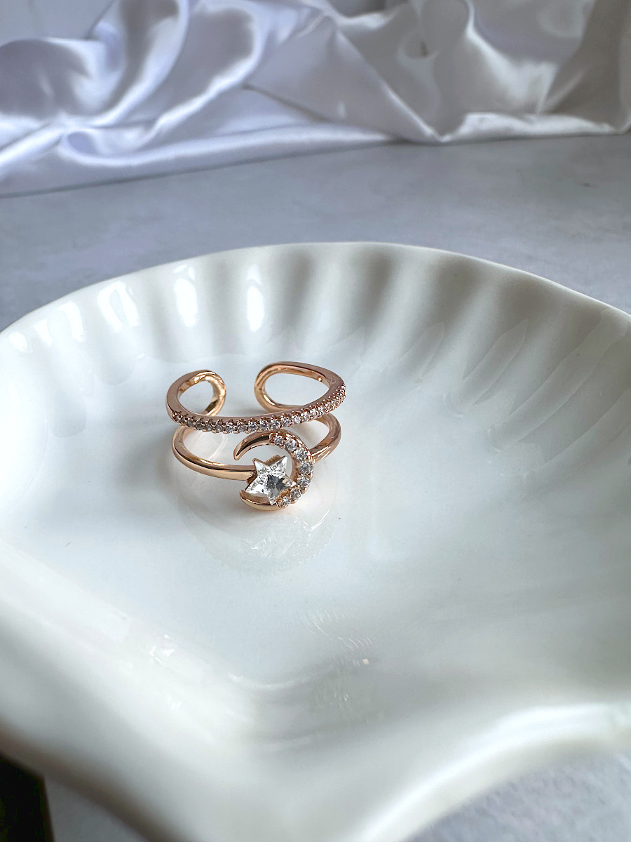 Двухслойное кольцо "Luna et Stella" с прозрачным кристаллом Сваровски (16-20), Xuping Jewelry