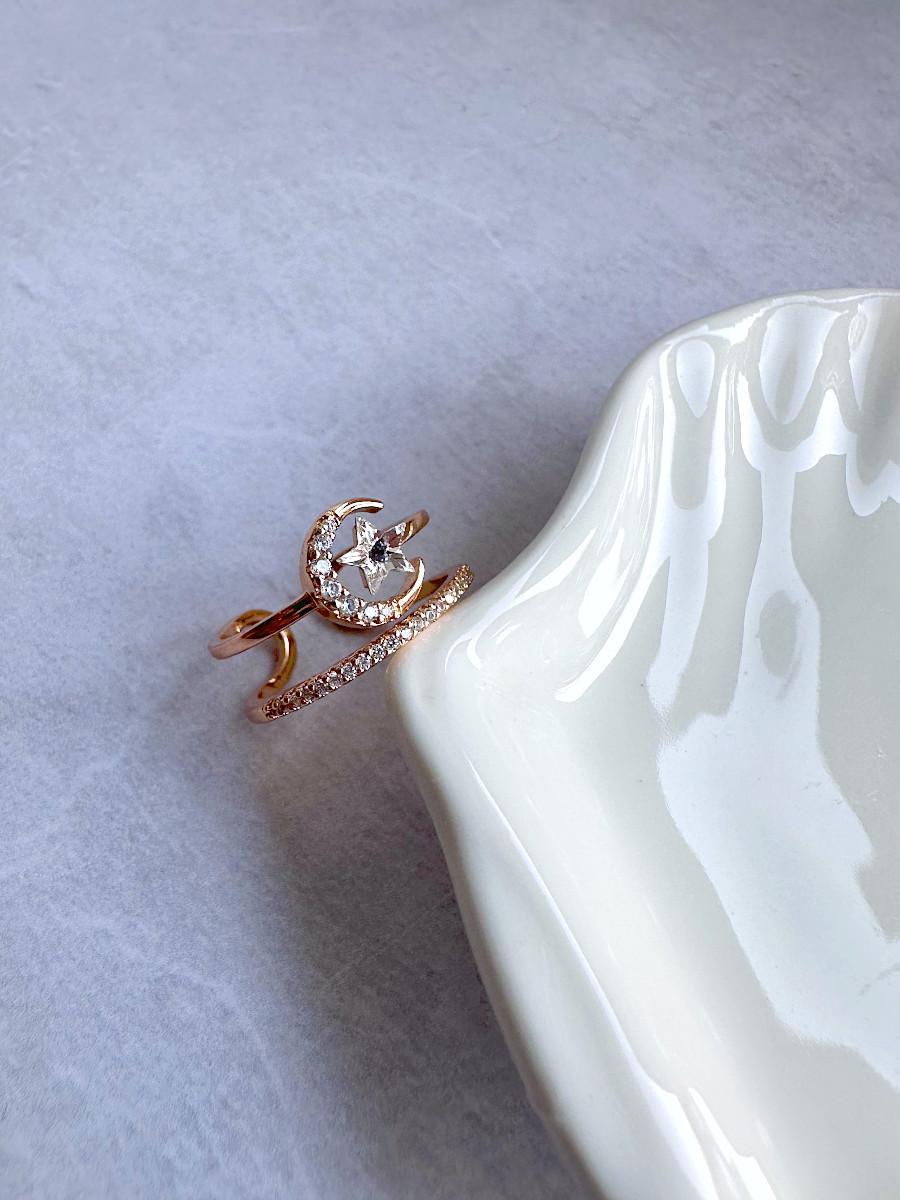 Двухслойное кольцо "Luna et Stella" с прозрачным кристаллом Сваровски (16-20), Xuping Jewelry