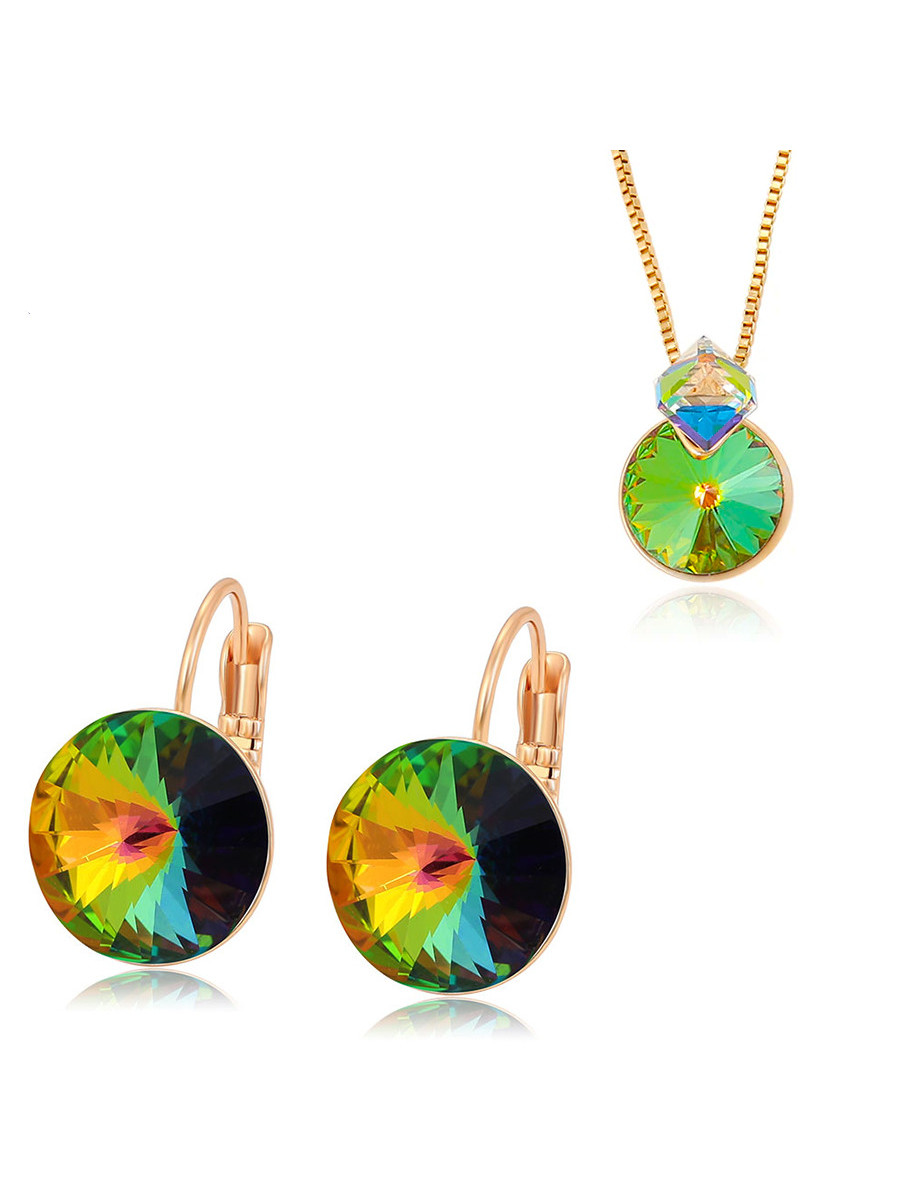 Колье и серьги с кристаллами Swarovski - подарочный набор "Хамелеон" Колье и серьги с кристаллами Swarovski - подарочный набор "Хамелеон"