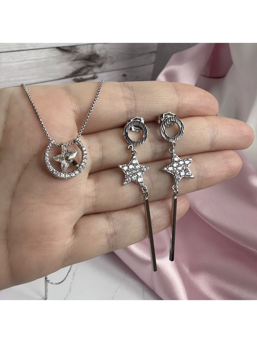 Колье и серьги "Мерцание звезд" с фианитом Swarovski Колье и серьги "Мерцание звезд" с фианитом Swarovski