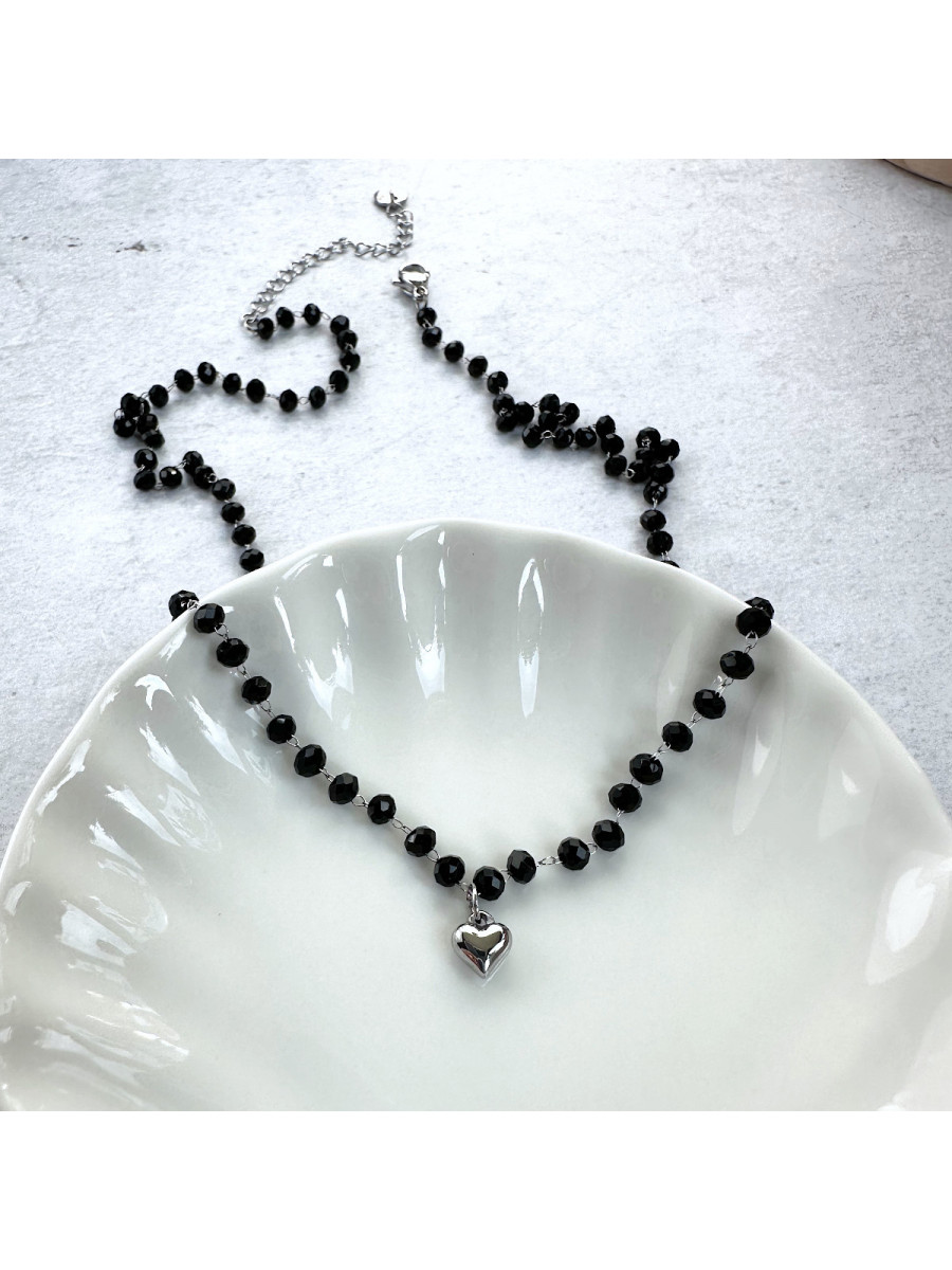 Бусы Принцесса из черной шпинели с подвеской-сердцем, Xuping Jewelry Бусы Принцесса из черной шпинели с подвеской-сердцем, Xuping Jewelry