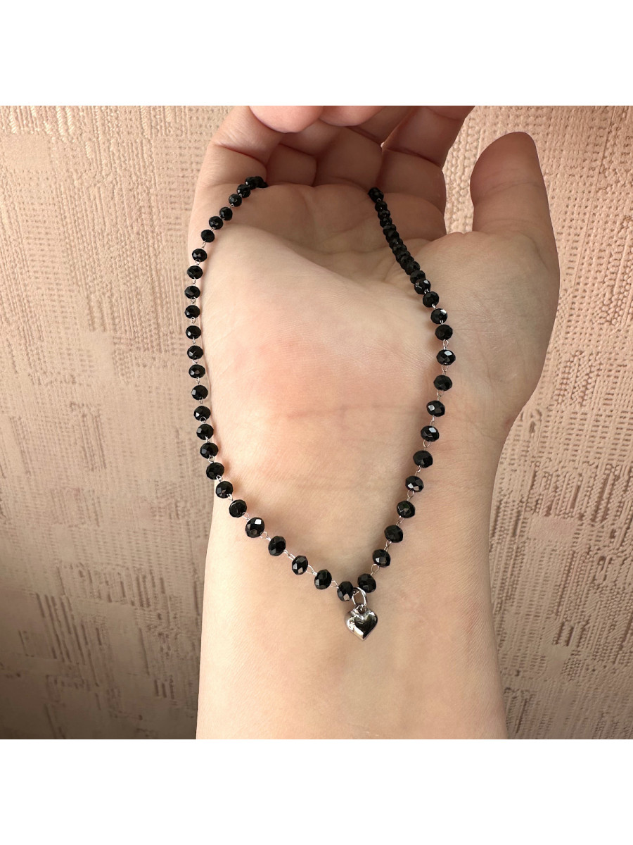 Бусы Принцесса из черной шпинели с подвеской-сердцем, Xuping Jewelry Бусы Принцесса из черной шпинели с подвеской-сердцем, Xuping Jewelry