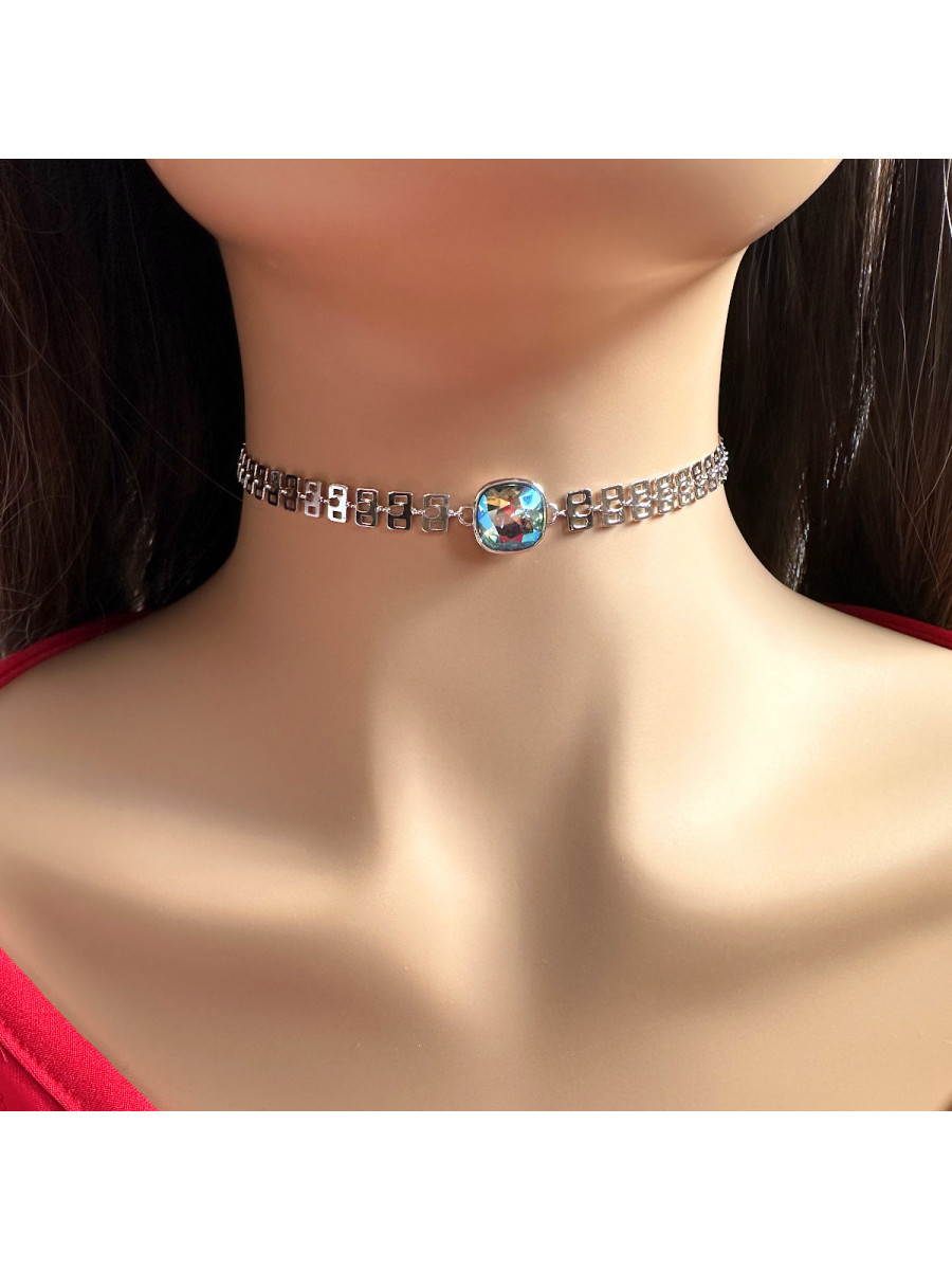 Чокер "Жанна д'Арк" с голубым голографическим кристаллом Swarovski (35-40 см.), Xuping Jewelry