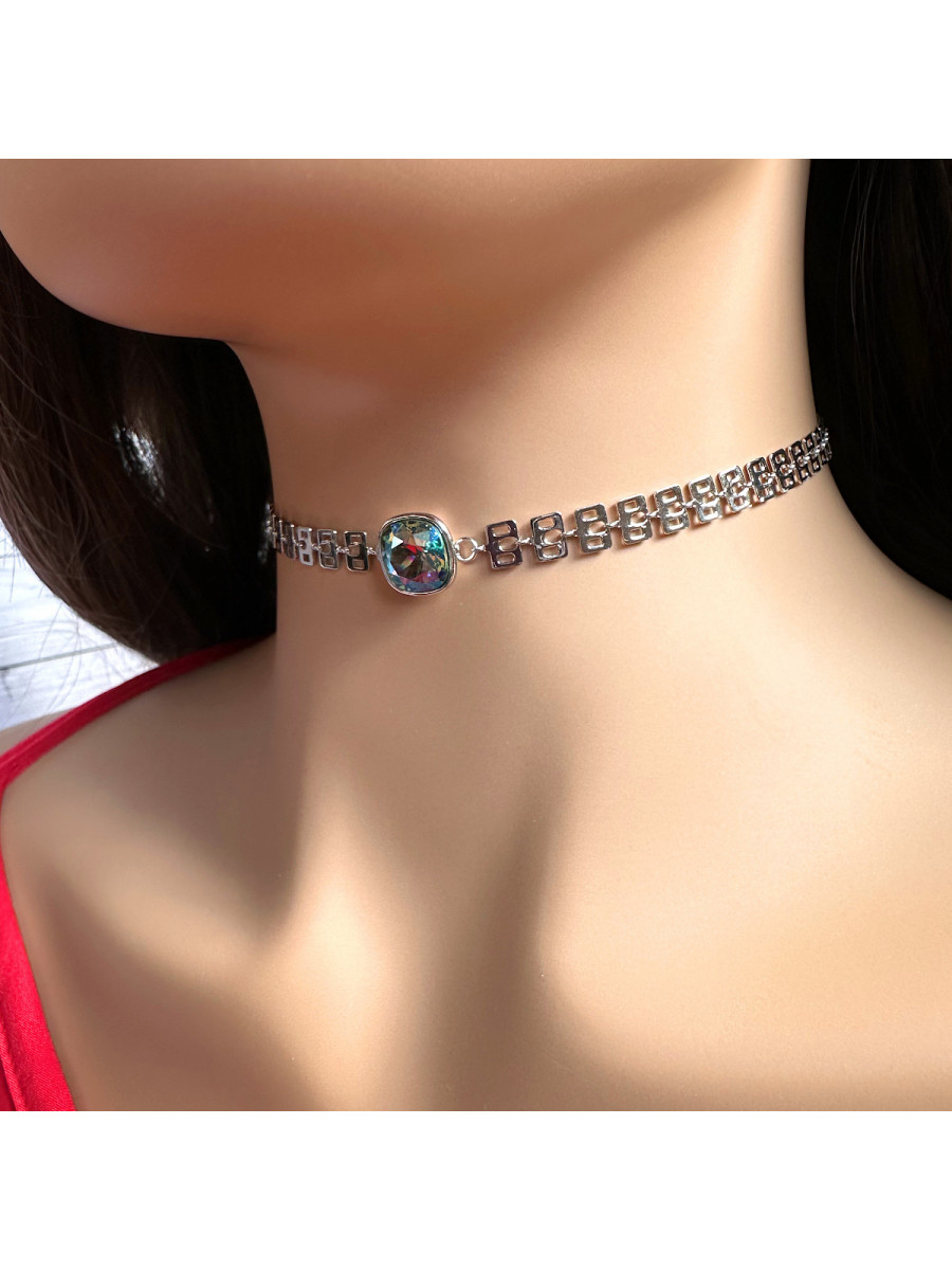 Чокер "Жанна д'Арк" с голубым голографическим кристаллом Swarovski (35-40 см.), Xuping Jewelry