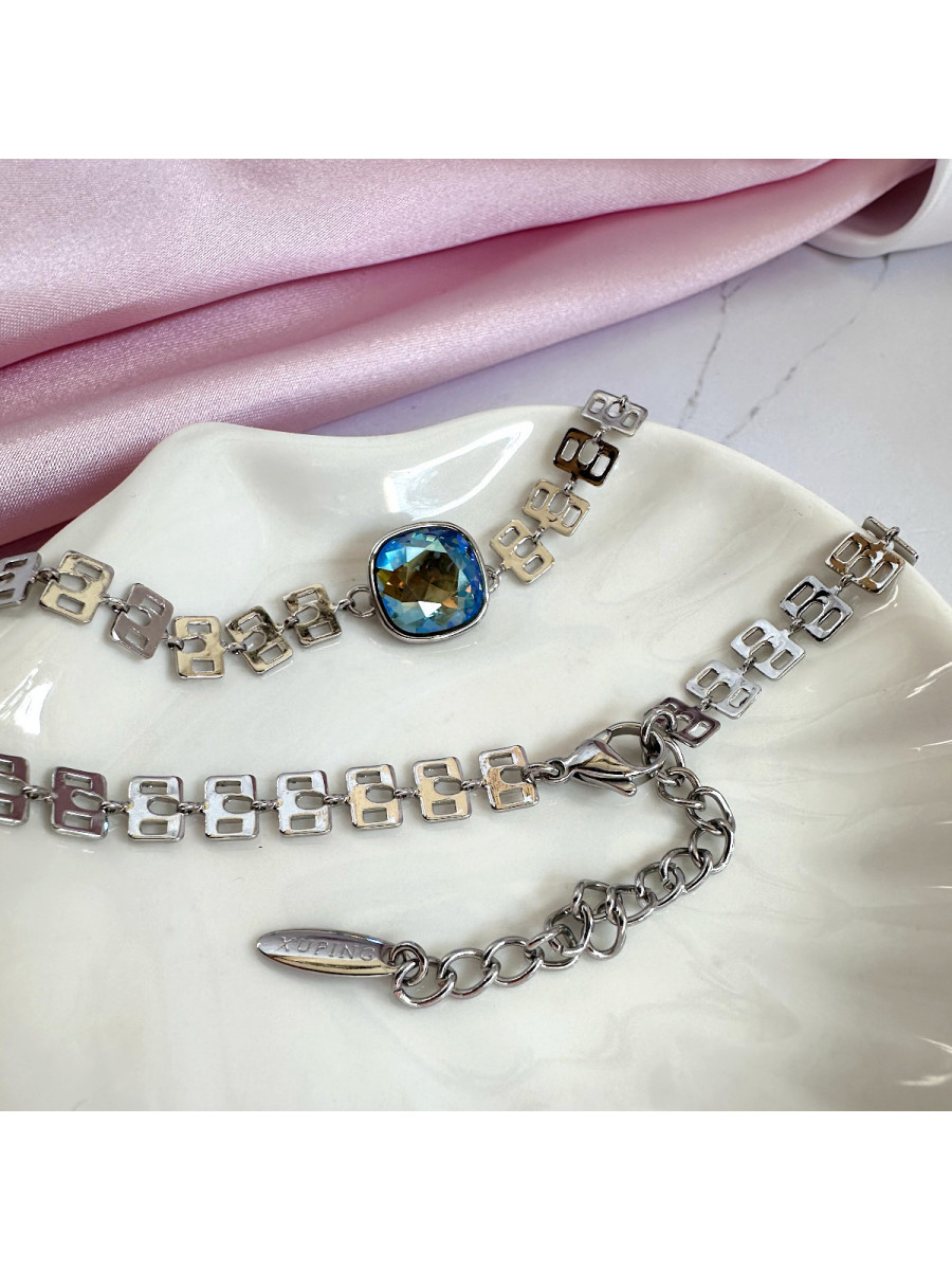 Чокер "Жанна д'Арк" с голубым голографическим кристаллом Swarovski (35-40 см.), Xuping Jewelry