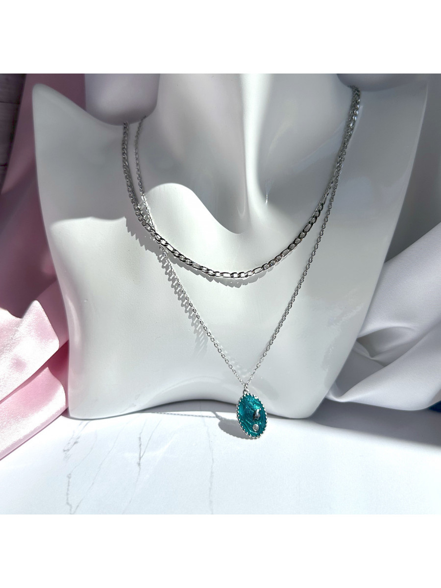 Двойное колье "Хозяйка медной горы" с малахитовой подвеской, Xuping Jewelry Двойное колье "Хозяйка медной горы" с малахитовой подвеской, Xuping Jewelry