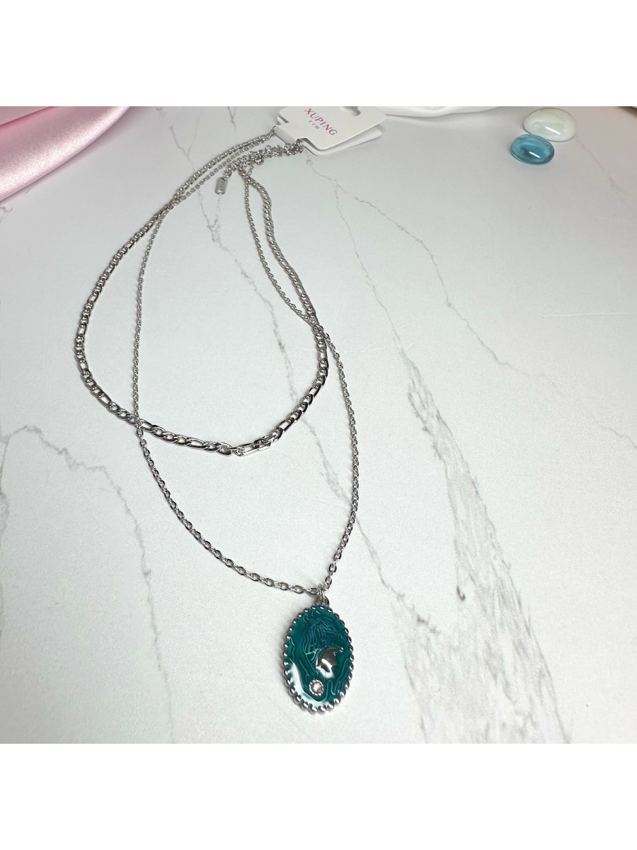 Двойное колье "Хозяйка медной горы" с малахитовой подвеской, Xuping Jewelry Двойное колье "Хозяйка медной горы" с малахитовой подвеской, Xuping Jewelry