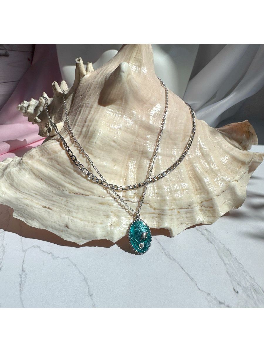 Двойное колье "Хозяйка медной горы" с малахитовой подвеской, Xuping Jewelry Двойное колье "Хозяйка медной горы" с малахитовой подвеской, Xuping Jewelry