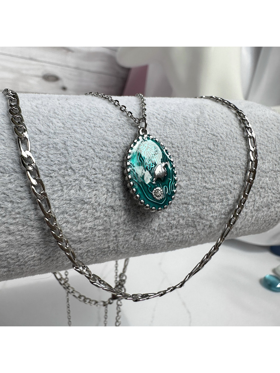 Двойное колье "Хозяйка медной горы" с малахитовой подвеской, Xuping Jewelry Двойное колье "Хозяйка медной горы" с малахитовой подвеской, Xuping Jewelry