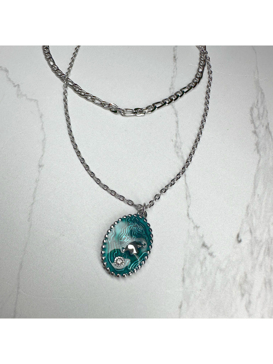 Двойное колье "Хозяйка медной горы" с малахитовой подвеской, Xuping Jewelry Двойное колье "Хозяйка медной горы" с малахитовой подвеской, Xuping Jewelry