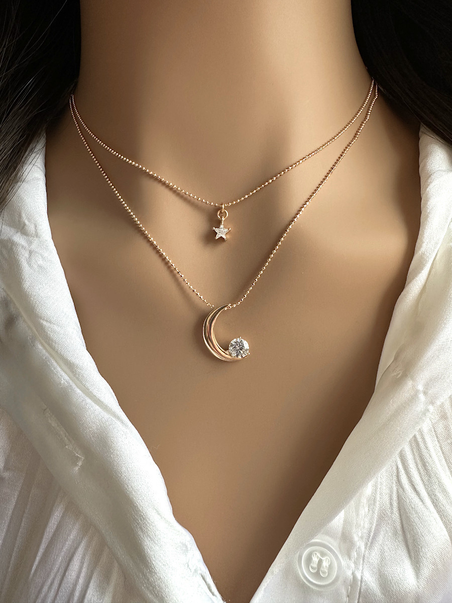 Двухслойное колье «Duo» с месяцем и звездой, Xuping Jewelry