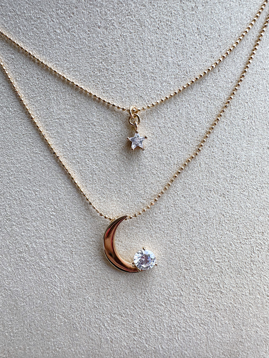Двухслойное колье «Duo» с месяцем и звездой, Xuping Jewelry