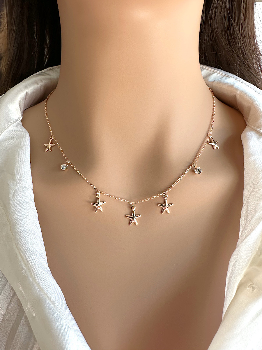 Колье-цепочка с подвесками-цирконами и морскими звездами от Xuping Jewelry