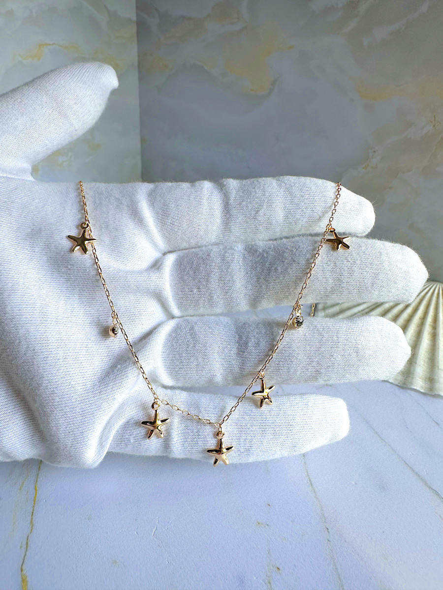 Колье-цепочка с подвесками-цирконами и морскими звездами от Xuping Jewelry