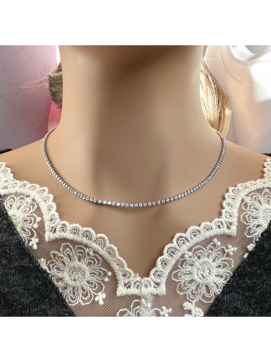 Колье-чокер с дорожкой цирконов в серебре, Xuping Jewelry