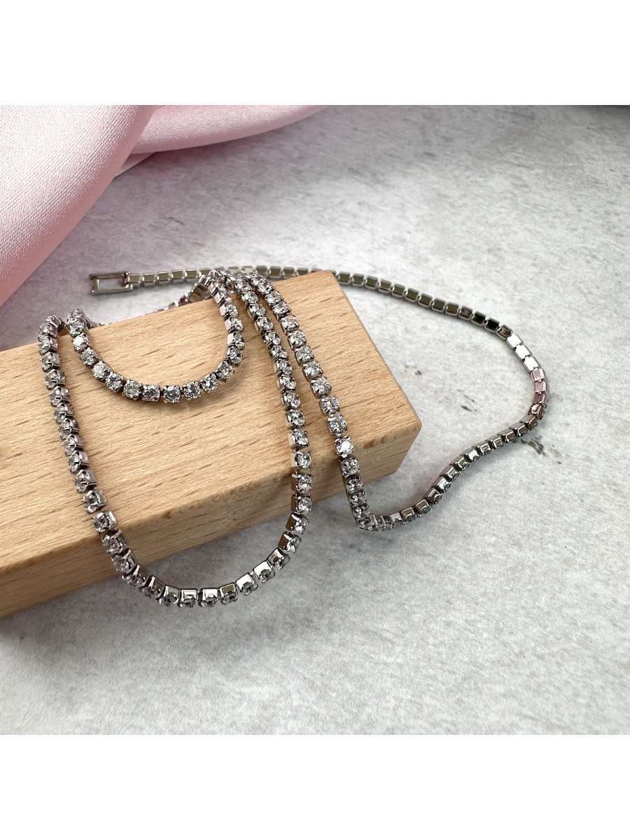 Колье-чокер с дорожкой цирконов в серебре, Xuping Jewelry