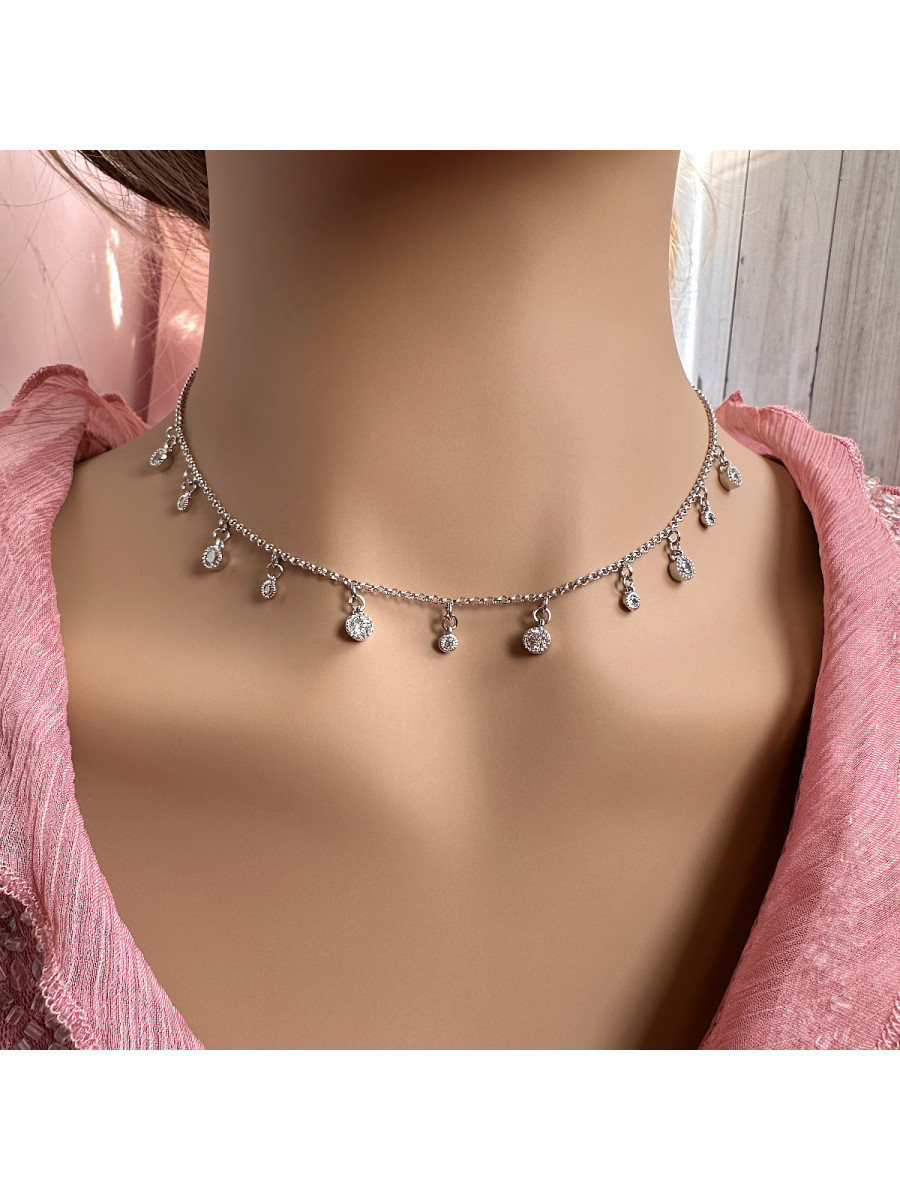 Колье-чокер с круглыми подвесками-каплями в серебре, Xuping Jewelry