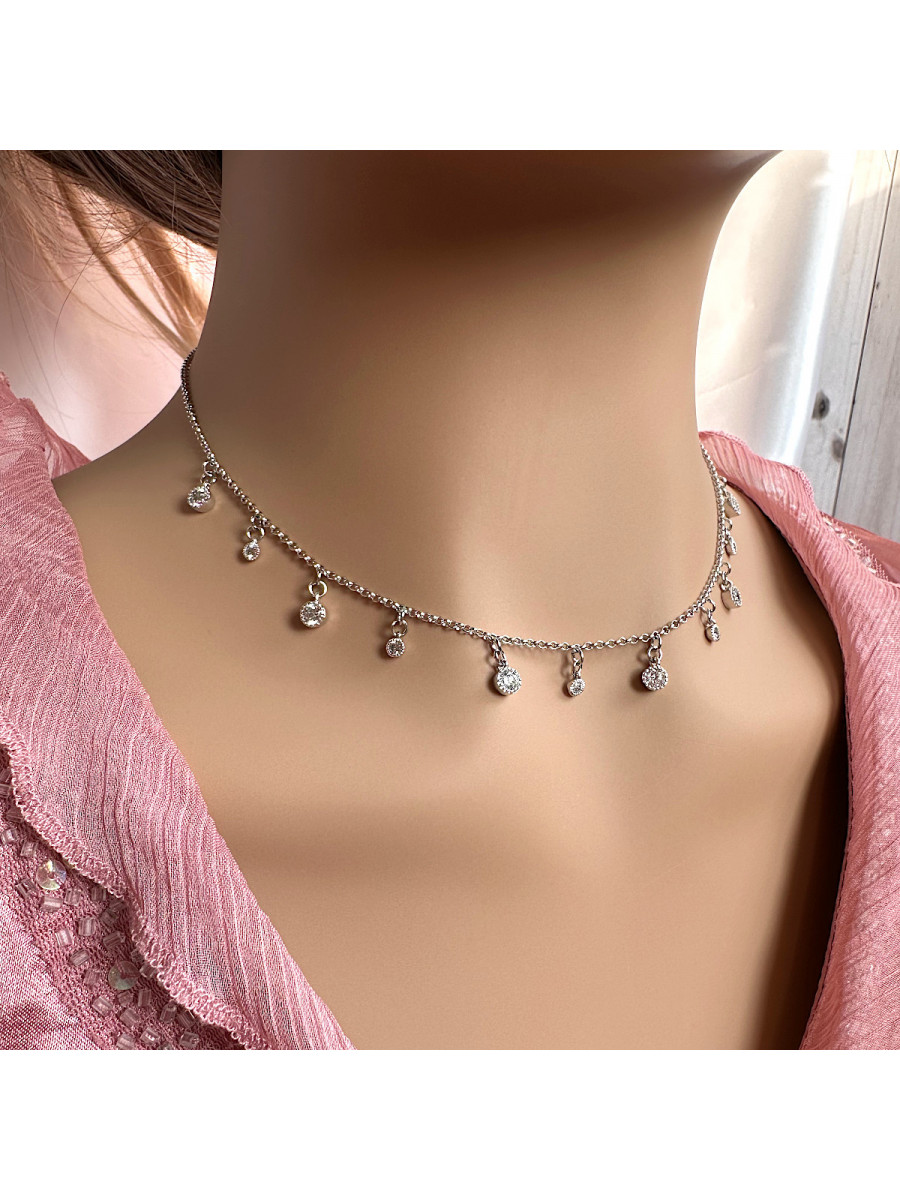 Колье-чокер с круглыми подвесками-каплями в серебре, Xuping Jewelry