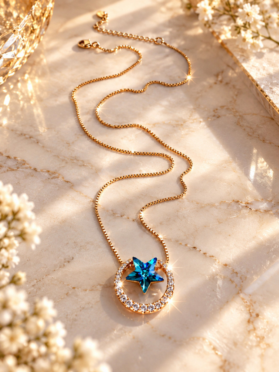 Колье "Звезда желаний" с синим кристаллом Сваровски, Xuping Jewelry Колье "Звезда желаний" с синим кристаллом Сваровски, Xuping Jewelry