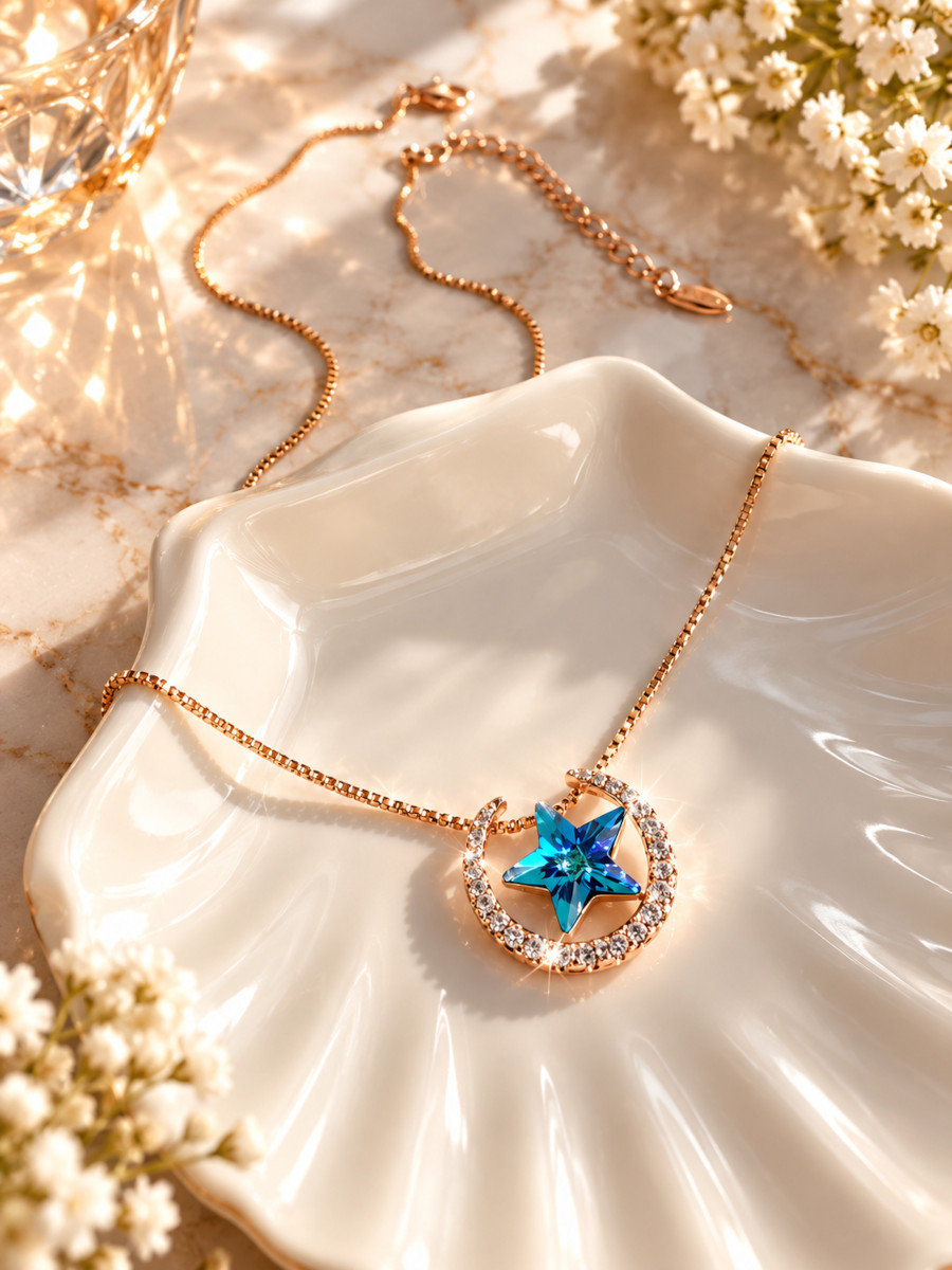Колье "Звезда желаний" с синим кристаллом Сваровски, Xuping Jewelry Колье "Звезда желаний" с синим кристаллом Сваровски, Xuping Jewelry