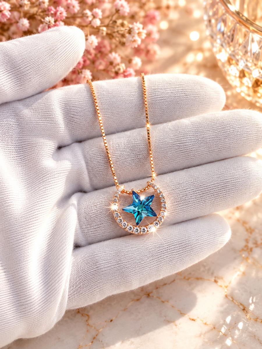 Колье "Звезда желаний" с синим кристаллом Сваровски, Xuping Jewelry Колье "Звезда желаний" с синим кристаллом Сваровски, Xuping Jewelry