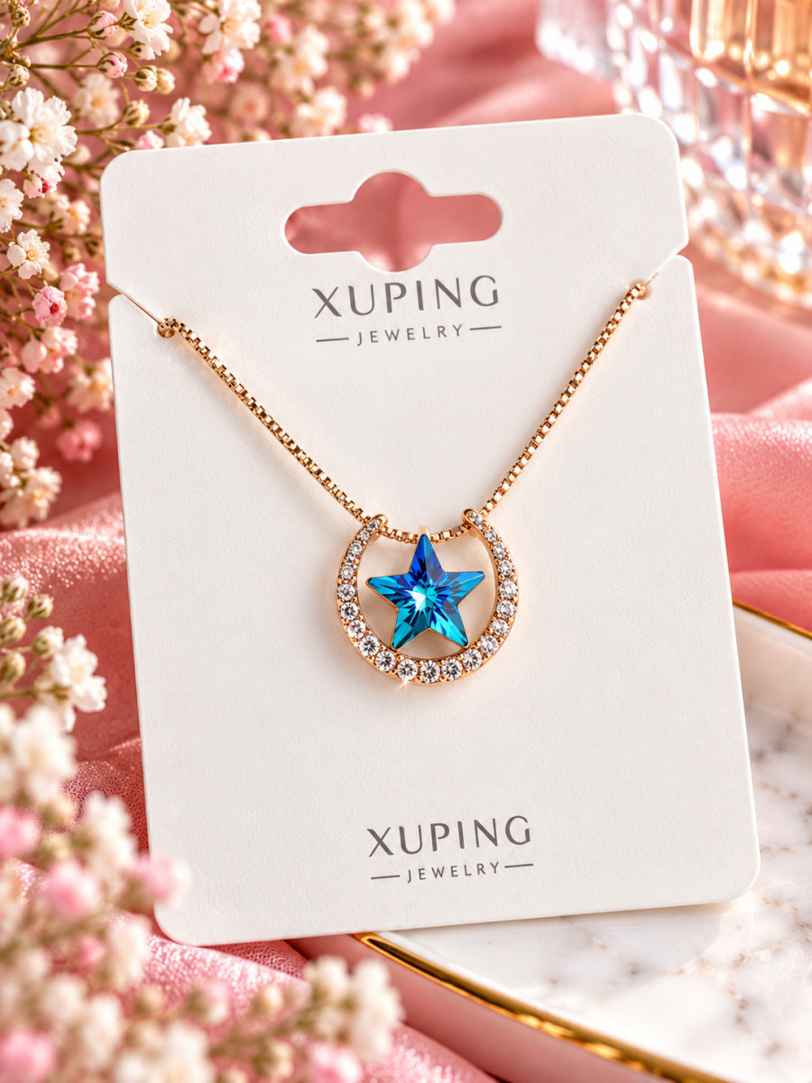 Колье "Звезда желаний" с синим кристаллом Сваровски, Xuping Jewelry Колье "Звезда желаний" с синим кристаллом Сваровски, Xuping Jewelry