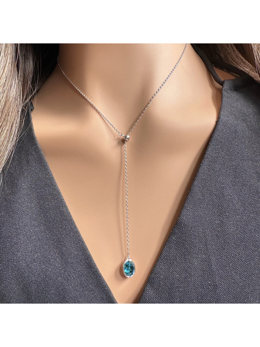 Колье-галстук с регулировкой длины и голубым кристаллом Сваровски, Xuping Jewelry Колье-галстук с регулировкой длины и голубым кристаллом Сваровски, Xuping Jewelry