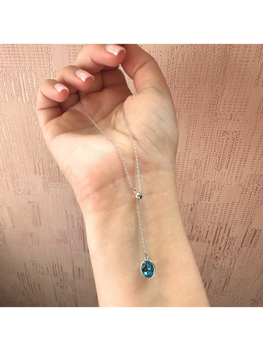Колье-галстук с регулировкой длины и голубым кристаллом Сваровски, Xuping Jewelry Колье-галстук с регулировкой длины и голубым кристаллом Сваровски, Xuping Jewelry
