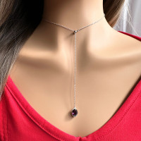 Колье-галстук с регулировкой длины и сиреневым кристаллом Сваровски, Xuping Jewelry