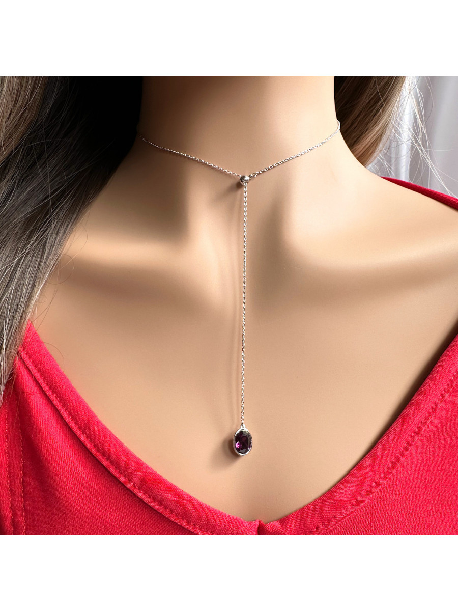 Колье-галстук с регулировкой длины и сиреневым кристаллом Сваровски, Xuping Jewelry