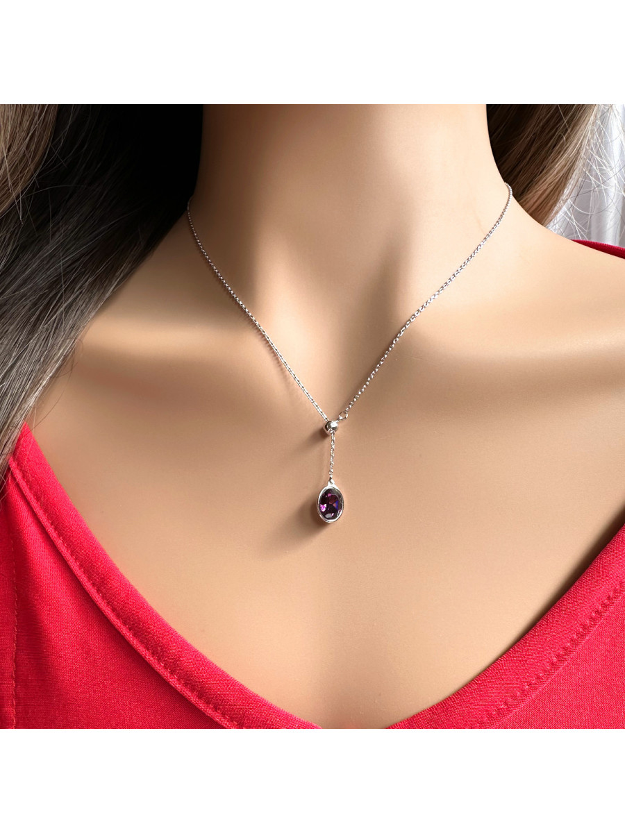 Колье-галстук с регулировкой длины и сиреневым кристаллом Сваровски, Xuping Jewelry