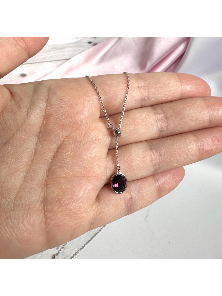 Колье-галстук с регулировкой длины и сиреневым кристаллом Сваровски, Xuping Jewelry