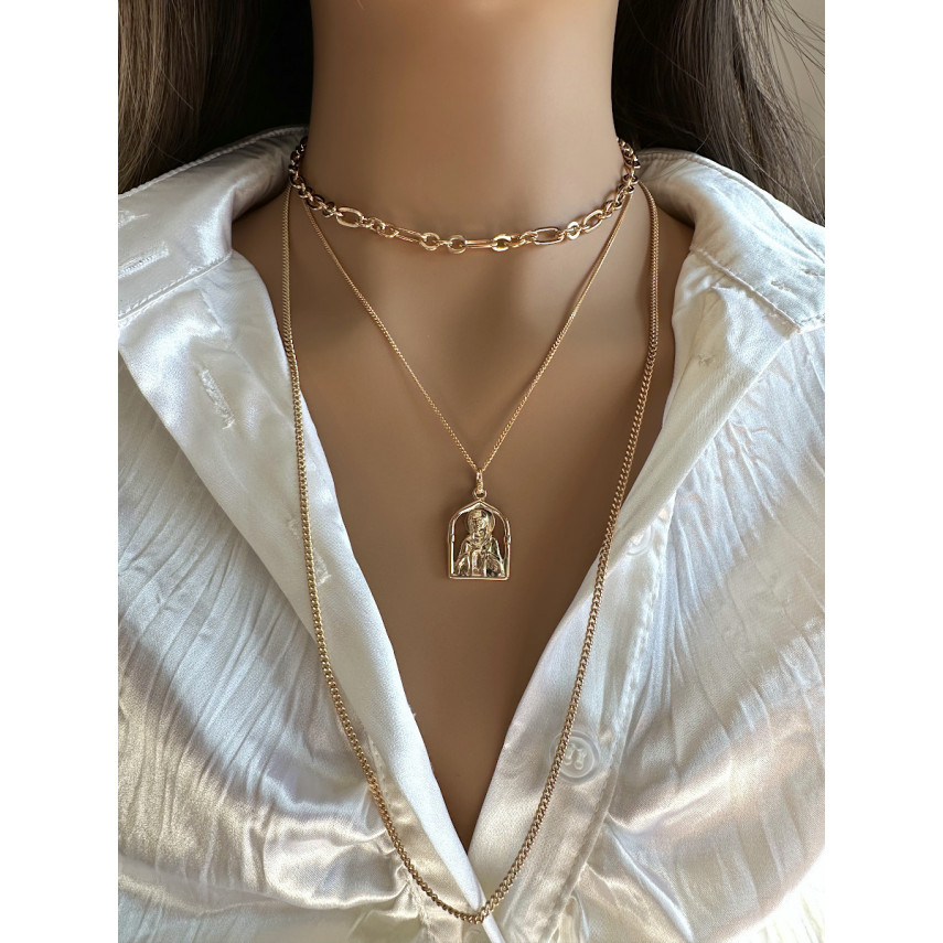 Колье-чокер с тройной цепочкой и подвеской-иконкой, Xuping Jewelry