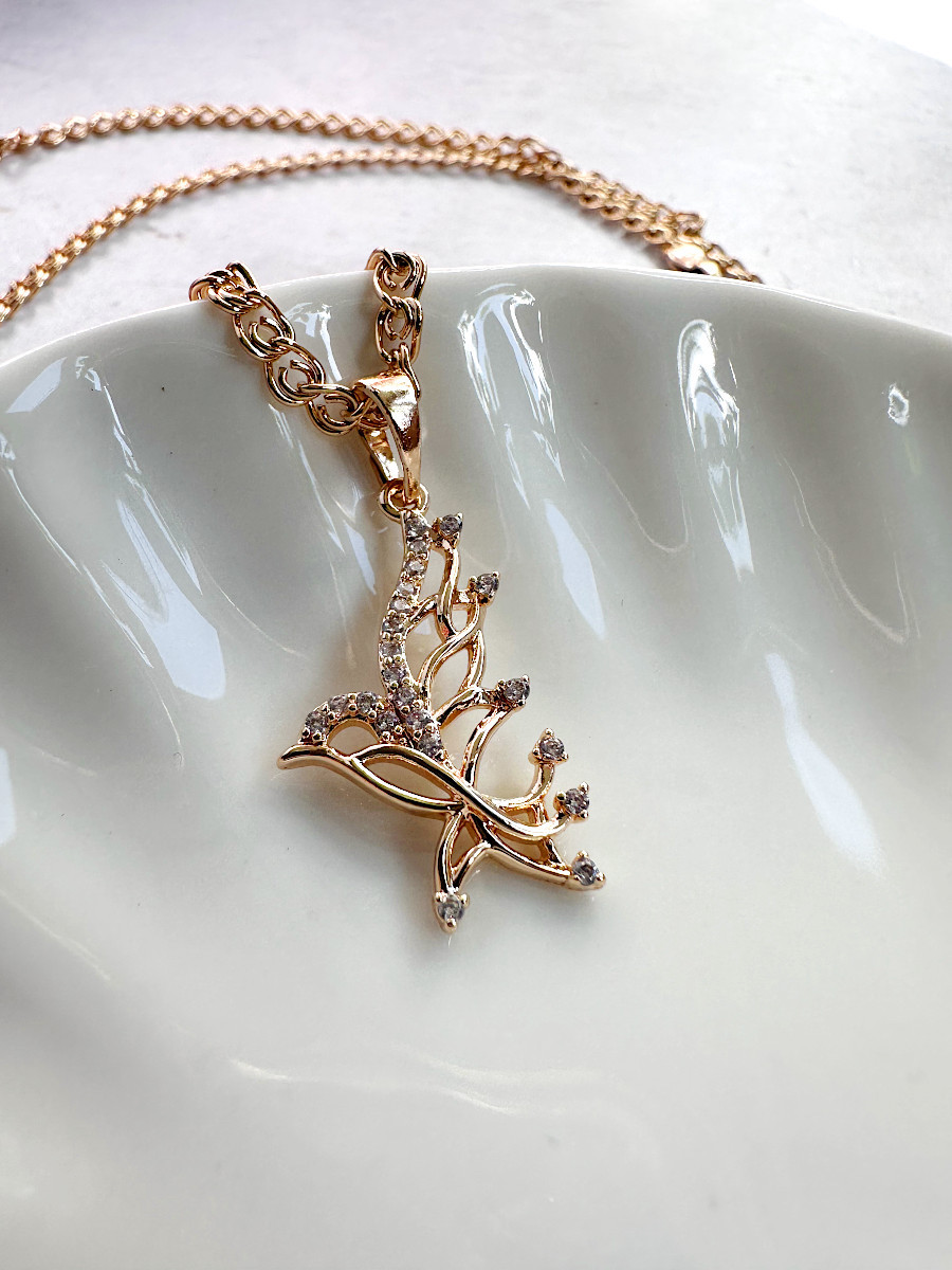 Подвеска "Птица счастья" с фианитами и цепочкой, Xuping Jewelry Подвеска "Птица счастья" с фианитами и цепочкой, Xuping Jewelry