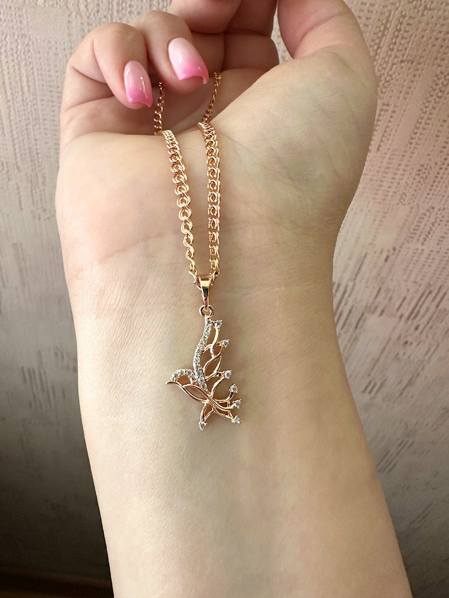 Подвеска "Птица счастья" с фианитами и цепочкой, Xuping Jewelry Подвеска "Птица счастья" с фианитами и цепочкой, Xuping Jewelry