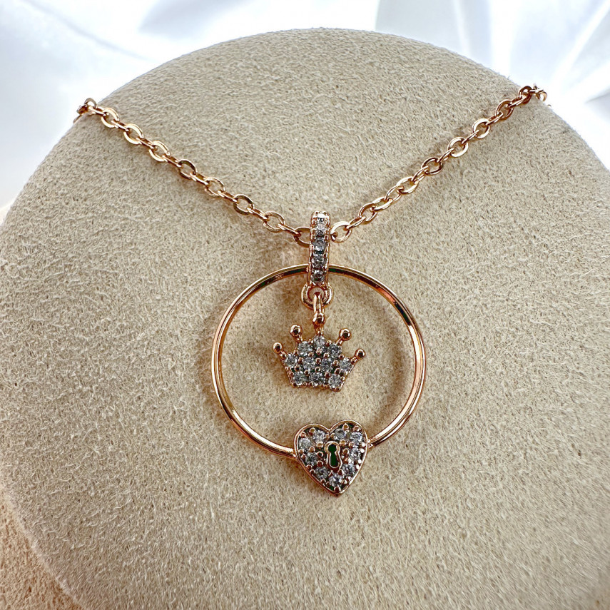 Подвеска "Корона и сердце-замочек" на цепочке, Xuping Jewelry