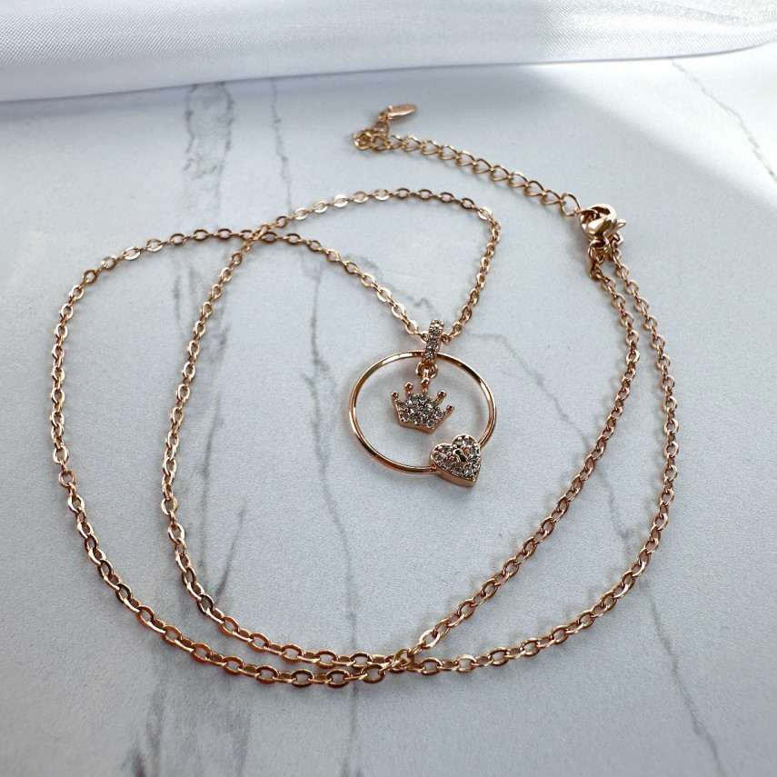 Подвеска "Корона и сердце-замочек" на цепочке, Xuping Jewelry
